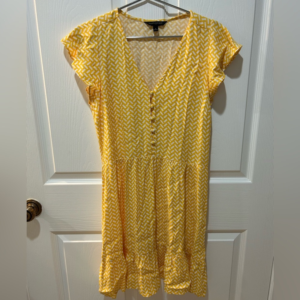 Banana Republic Yellow & White Flowy Flutter Sleeve Boho Dress Size Small